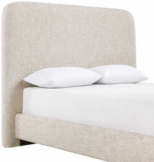 Meridian Furniture Fira Upholstered Full Bed with Curved Headboard and Tailored Frame for Modern Bedrooms Beige Linen Textured Fabric B1221Beige-F