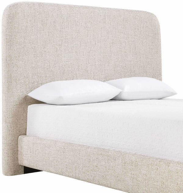 Meridian Furniture Fira Upholstered Full Bed with Curved Headboard and Tailored Frame for Modern Bedrooms Beige Linen Textured Fabric B1221Beige-F
