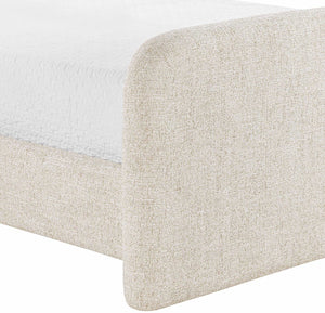 Meridian Furniture Fira Upholstered Full Bed with Curved Headboard and Tailored Frame for Modern Bedrooms Beige Linen Textured Fabric B1221Beige-F