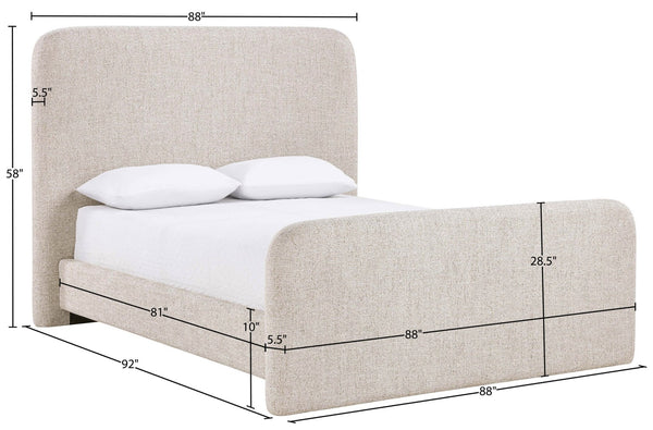 Meridian Furniture Fira King Upholstered Bed with Curved Headboard and Plush Fabric for Modern Bedroom Style Beige Linen Textured Fabric B1221Beige-K