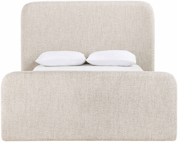 Meridian Furniture Fira King Upholstered Bed with Curved Headboard and Plush Fabric for Modern Bedroom Style Beige Linen Textured Fabric B1221Beige-K