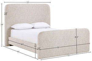 Meridian Furniture Fira Queen Upholstered Platform Bed Curved Headboard Soft Modern Bedroom Frame Beige Linen Textured Fabric B1221Beige-Q