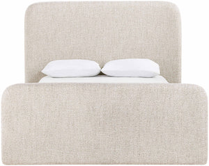 Meridian Furniture Fira Queen Upholstered Platform Bed Curved Headboard Soft Modern Bedroom Frame Beige Linen Textured Fabric B1221Beige-Q