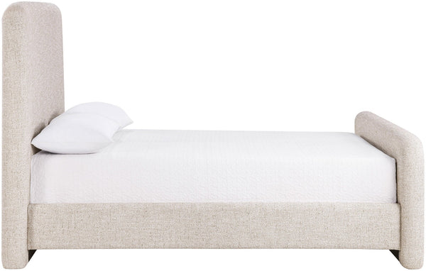 Meridian Furniture Fira Queen Upholstered Platform Bed Curved Headboard Soft Modern Bedroom Frame Beige Linen Textured Fabric B1221Beige-Q
