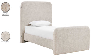 Meridian Furniture Fira Upholstered Twin Bed Soft Curved Headboard for Modern and Contemporary Bedrooms Beige Linen Textured Fabric B1221Beige-T