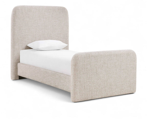 Meridian Furniture Fira Upholstered Twin Bed Soft Curved Headboard for Modern and Contemporary Bedrooms Beige Linen Textured Fabric B1221Beige-T