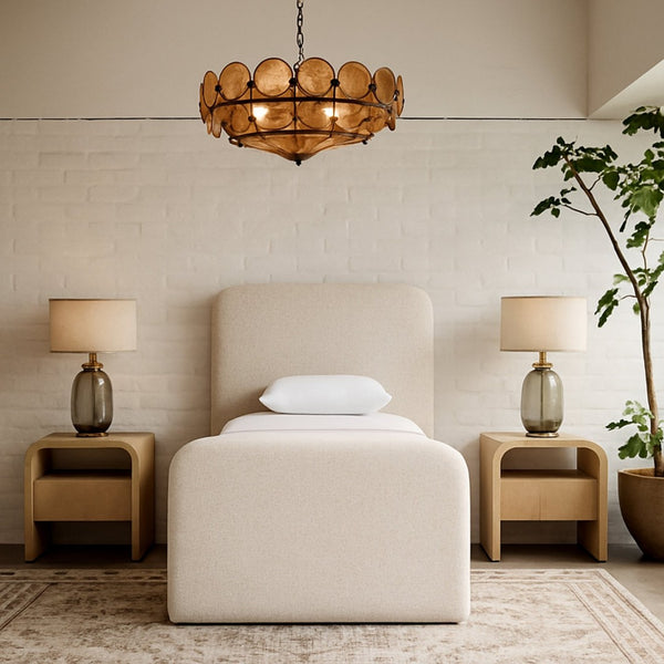 Meridian Furniture Fira Upholstered Twin Bed Soft Curved Headboard for Modern and Contemporary Bedrooms Beige Linen Textured Fabric B1221Beige-T