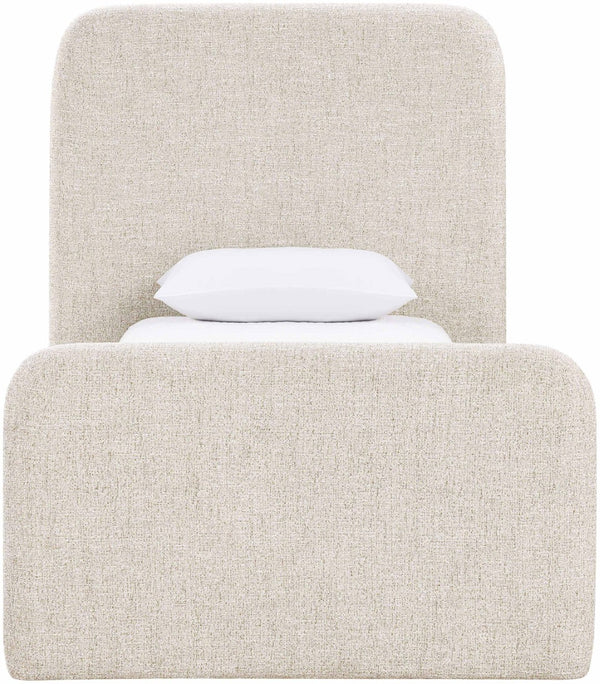 Meridian Furniture Fira Upholstered Twin Bed Soft Curved Headboard for Modern and Contemporary Bedrooms Beige Linen Textured Fabric B1221Beige-T
