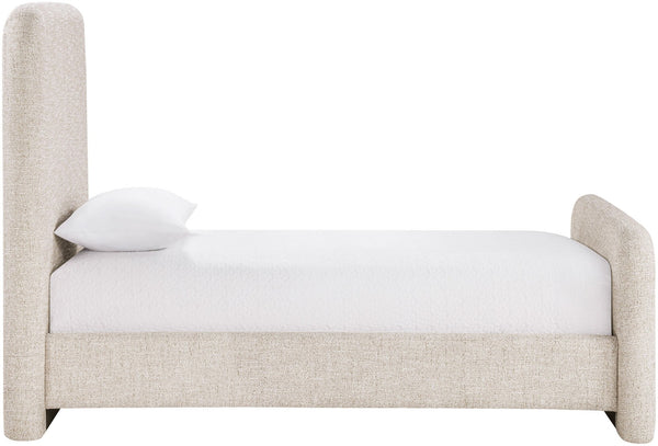 Meridian Furniture Fira Upholstered Twin Bed Soft Curved Headboard for Modern and Contemporary Bedrooms Beige Linen Textured Fabric B1221Beige-T