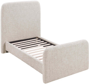 Meridian Furniture Fira Upholstered Twin Bed Soft Curved Headboard for Modern and Contemporary Bedrooms Beige Linen Textured Fabric B1221Beige-T