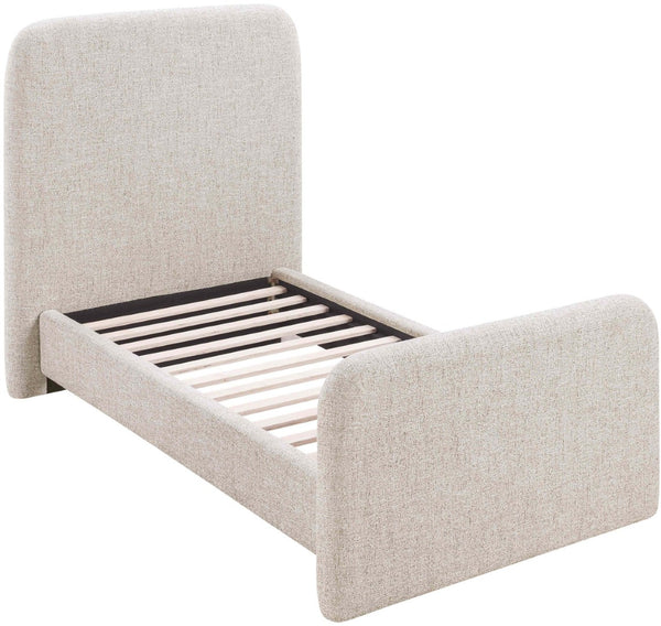Meridian Furniture Fira Upholstered Twin Bed Soft Curved Headboard for Modern and Contemporary Bedrooms Beige Linen Textured Fabric B1221Beige-T