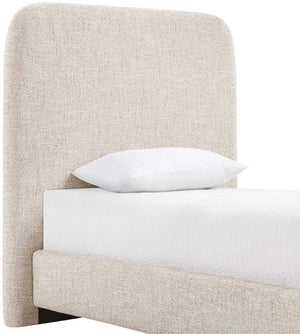 Meridian Furniture Fira Upholstered Twin Bed Soft Curved Headboard for Modern and Contemporary Bedrooms Beige Linen Textured Fabric B1221Beige-T