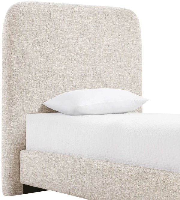 Meridian Furniture Fira Upholstered Twin Bed Soft Curved Headboard for Modern and Contemporary Bedrooms Beige Linen Textured Fabric B1221Beige-T