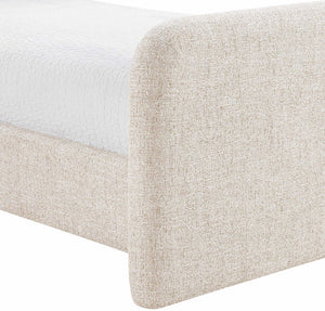Meridian Furniture Fira Upholstered Twin Bed Soft Curved Headboard for Modern and Contemporary Bedrooms Beige Linen Textured Fabric B1221Beige-T