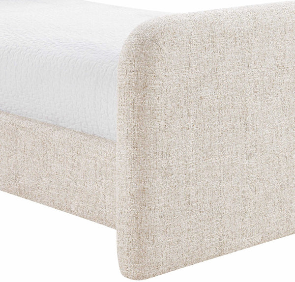 Meridian Furniture Fira Upholstered Twin Bed Soft Curved Headboard for Modern and Contemporary Bedrooms Beige Linen Textured Fabric B1221Beige-T