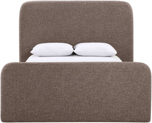 Meridian Furniture Fira Upholstered Full Bed with Curved Headboard and Tailored Frame for Modern Bedrooms Brown Linen Textured Fabric B1221Brown-F
