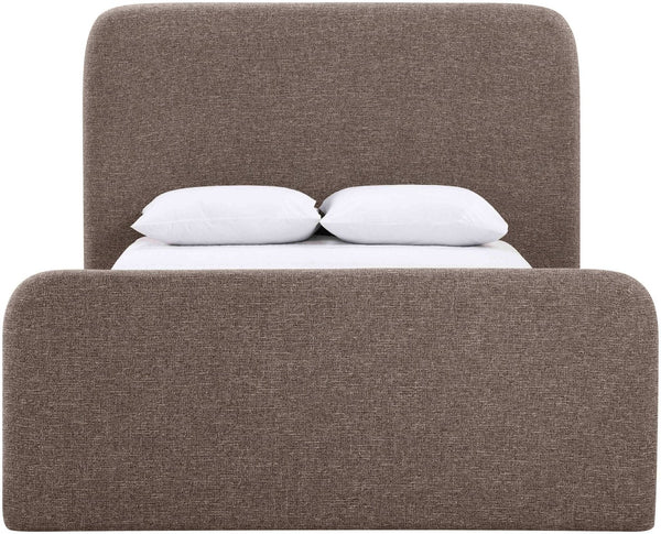 Meridian Furniture Fira Upholstered Full Bed with Curved Headboard and Tailored Frame for Modern Bedrooms Brown Linen Textured Fabric B1221Brown-F