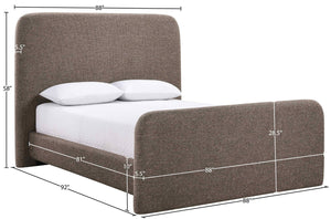 Meridian Furniture Fira King Upholstered Bed with Curved Headboard and Plush Fabric for Modern Bedroom Style Brown Linen Textured Fabric B1221Brown-K