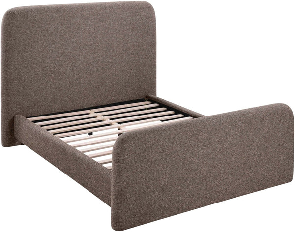 Meridian Furniture Fira King Upholstered Bed with Curved Headboard and Plush Fabric for Modern Bedroom Style Brown Linen Textured Fabric B1221Brown-K