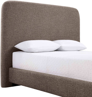 Meridian Furniture Fira King Upholstered Bed with Curved Headboard and Plush Fabric for Modern Bedroom Style Brown Linen Textured Fabric B1221Brown-K