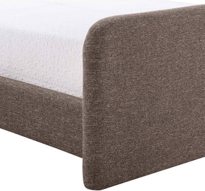 Meridian Furniture Fira King Upholstered Bed with Curved Headboard and Plush Fabric for Modern Bedroom Style Brown Linen Textured Fabric B1221Brown-K