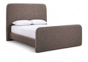 Meridian Furniture Fira Queen Upholstered Platform Bed Curved Headboard Soft Modern Bedroom Frame Brown Linen Textured Fabric B1221Brown-Q