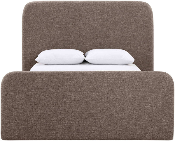 Meridian Furniture Fira Queen Upholstered Platform Bed Curved Headboard Soft Modern Bedroom Frame Brown Linen Textured Fabric B1221Brown-Q
