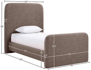 Meridian Furniture Fira Upholstered Twin Bed Soft Curved Headboard for Modern and Contemporary Bedrooms Brown Linen Textured Fabric B1221Brown-T