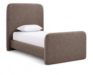 Meridian Furniture Fira Upholstered Twin Bed Soft Curved Headboard for Modern and Contemporary Bedrooms Brown Linen Textured Fabric B1221Brown-T