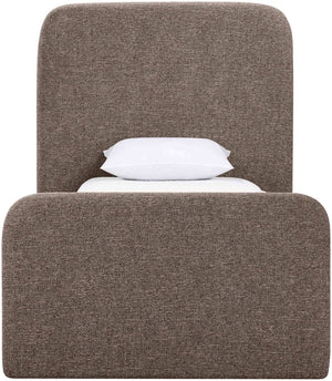 Meridian Furniture Fira Upholstered Twin Bed Soft Curved Headboard for Modern and Contemporary Bedrooms Brown Linen Textured Fabric B1221Brown-T