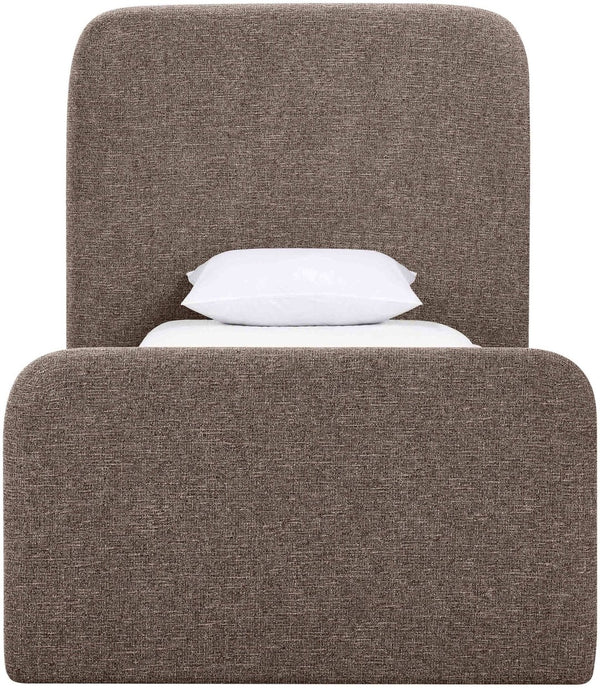 Meridian Furniture Fira Upholstered Twin Bed Soft Curved Headboard for Modern and Contemporary Bedrooms Brown Linen Textured Fabric B1221Brown-T