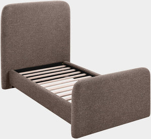 Meridian Furniture Fira Upholstered Twin Bed Soft Curved Headboard for Modern and Contemporary Bedrooms Brown Linen Textured Fabric B1221Brown-T