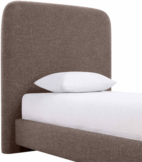 Meridian Furniture Fira Upholstered Twin Bed Soft Curved Headboard for Modern and Contemporary Bedrooms Brown Linen Textured Fabric B1221Brown-T