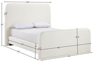 Meridian Furniture Fira Upholstered Full Bed with Curved Headboard and Tailored Frame for Modern Bedrooms Cream Linen Textured Fabric B1221Cream-F