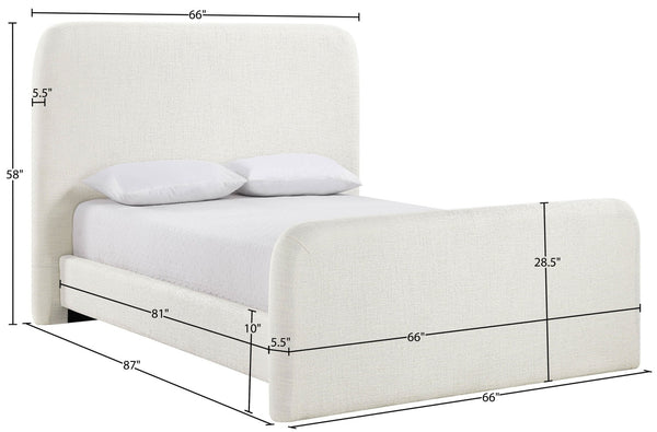 Meridian Furniture Fira Upholstered Full Bed with Curved Headboard and Tailored Frame for Modern Bedrooms Cream Linen Textured Fabric B1221Cream-F