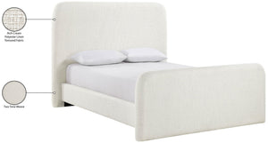 Meridian Furniture Fira Upholstered Full Bed with Curved Headboard and Tailored Frame for Modern Bedrooms Cream Linen Textured Fabric B1221Cream-F