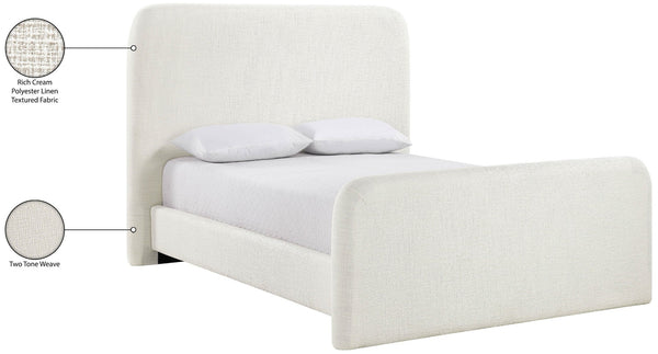 Meridian Furniture Fira Upholstered Full Bed with Curved Headboard and Tailored Frame for Modern Bedrooms Cream Linen Textured Fabric B1221Cream-F