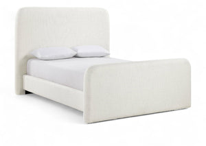 Meridian Furniture Fira Upholstered Full Bed with Curved Headboard and Tailored Frame for Modern Bedrooms Cream Linen Textured Fabric B1221Cream-F