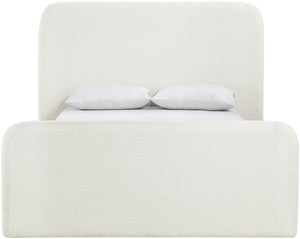 Meridian Furniture Fira Upholstered Full Bed with Curved Headboard and Tailored Frame for Modern Bedrooms Cream Linen Textured Fabric B1221Cream-F