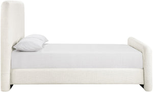 Meridian Furniture Fira Upholstered Full Bed with Curved Headboard and Tailored Frame for Modern Bedrooms Cream Linen Textured Fabric B1221Cream-F