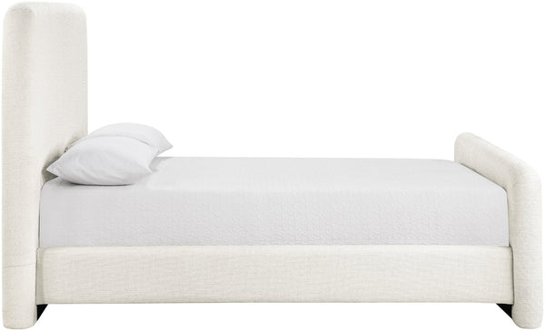 Meridian Furniture Fira Upholstered Full Bed with Curved Headboard and Tailored Frame for Modern Bedrooms Cream Linen Textured Fabric B1221Cream-F