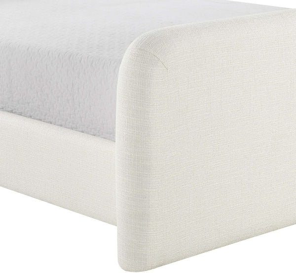 Meridian Furniture Fira Upholstered Full Bed with Curved Headboard and Tailored Frame for Modern Bedrooms Cream Linen Textured Fabric B1221Cream-F