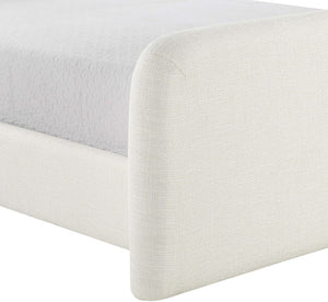 Meridian Furniture Fira King Upholstered Bed with Curved Headboard and Plush Fabric for Modern Bedroom Style Cream Linen Textured Fabric B1221Cream-K