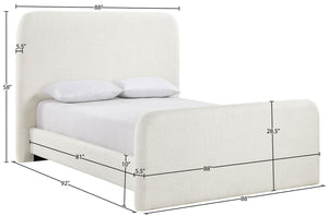 Meridian Furniture Fira Queen Upholstered Platform Bed Curved Headboard Soft Modern Bedroom Frame Cream Linen Textured Fabric B1221Cream-Q