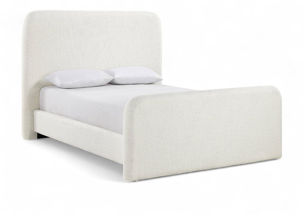 Meridian Furniture Fira Queen Upholstered Platform Bed Curved Headboard Soft Modern Bedroom Frame Cream Linen Textured Fabric B1221Cream-Q