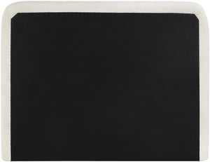 Meridian Furniture Fira Queen Upholstered Platform Bed Curved Headboard Soft Modern Bedroom Frame Cream Linen Textured Fabric B1221Cream-Q