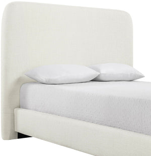 Meridian Furniture Fira Queen Upholstered Platform Bed Curved Headboard Soft Modern Bedroom Frame Cream Linen Textured Fabric B1221Cream-Q