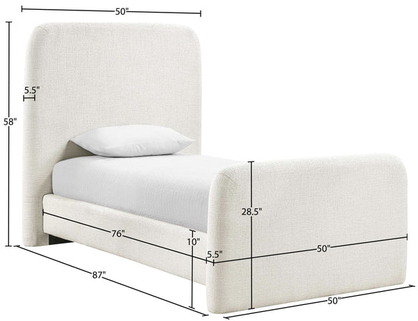 Meridian Furniture Fira Upholstered Twin Bed Soft Curved Headboard for Modern and Contemporary Bedrooms Cream Linen Textured Fabric B1221Cream-T