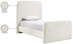 Meridian Furniture Fira Upholstered Twin Bed Soft Curved Headboard for Modern and Contemporary Bedrooms Cream Linen Textured Fabric B1221Cream-T