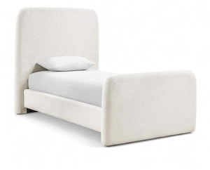Meridian Furniture Fira Upholstered Twin Bed Soft Curved Headboard for Modern and Contemporary Bedrooms Cream Linen Textured Fabric B1221Cream-T